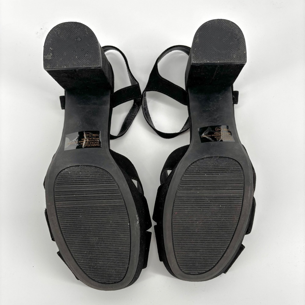 Pop Garcelle Black Crisscross Ankle Strap Block Heel Platform Sandal sz 10 - Picture 7 of 8
